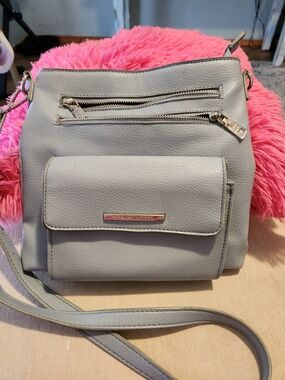 Steve Madden Light Gray Pebbled Crossbody with Front Pocket and Zippers